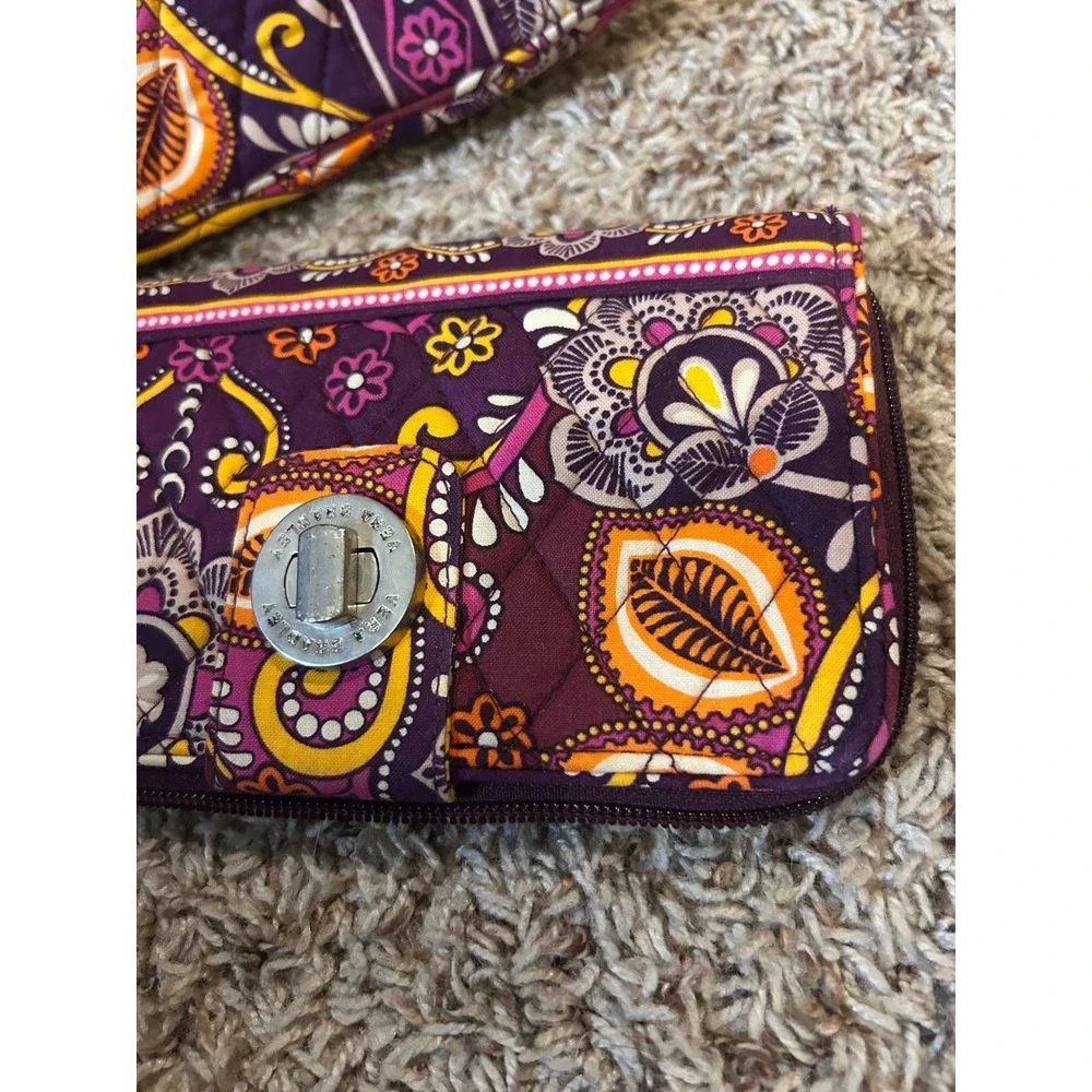 Vera Bradley Vibrant Paisley Quilted Tote Bag and Turnlock Wallet‎ Set Purple